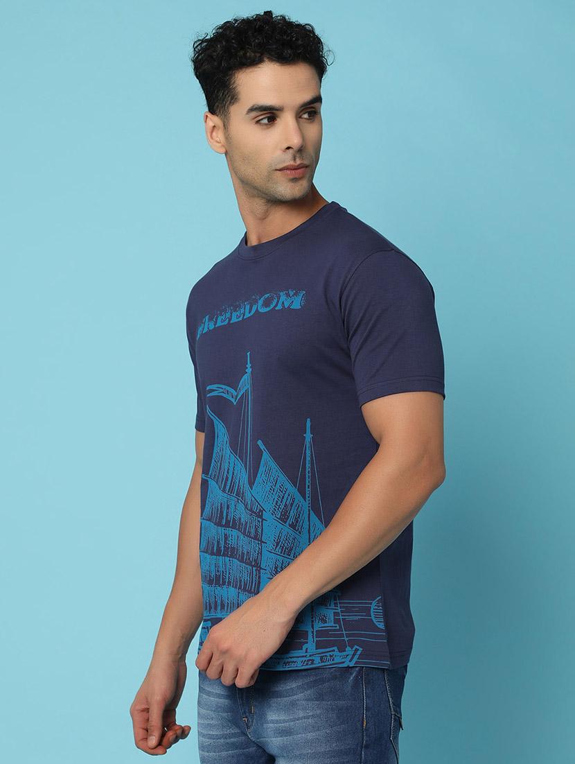 navy blue cotton front print tshirt - 21031879 - Standard Image - 2
