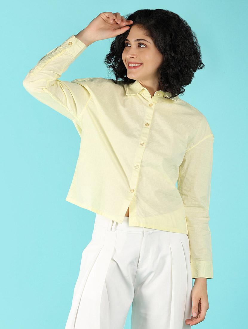 women solid collared puff sleeves shirt - 21031897 - Standard Image - 2