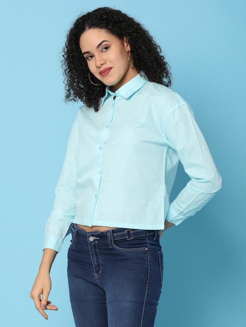 women solid collared puff sleeevs shirt - 21031898 - Standard Image - 2