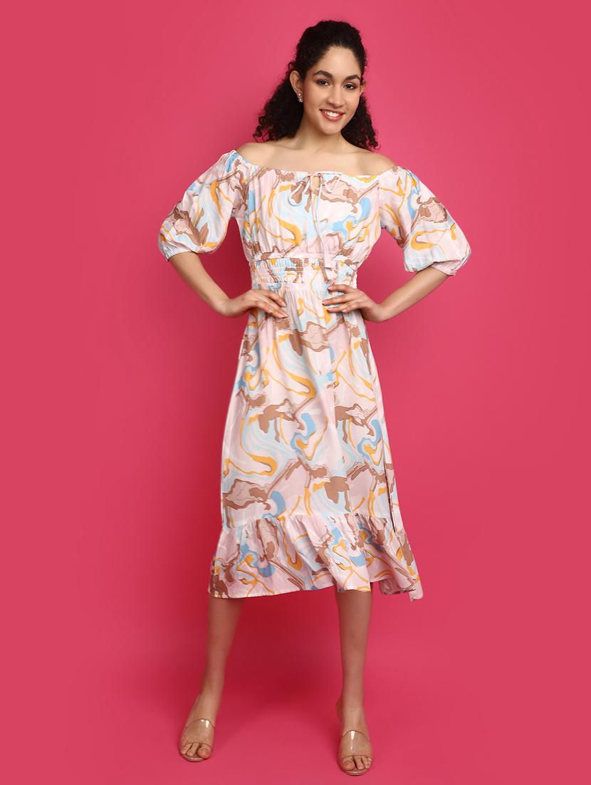 women abstract print off shoulder tiered dress - 21031913 -  Zoom Image - 0
