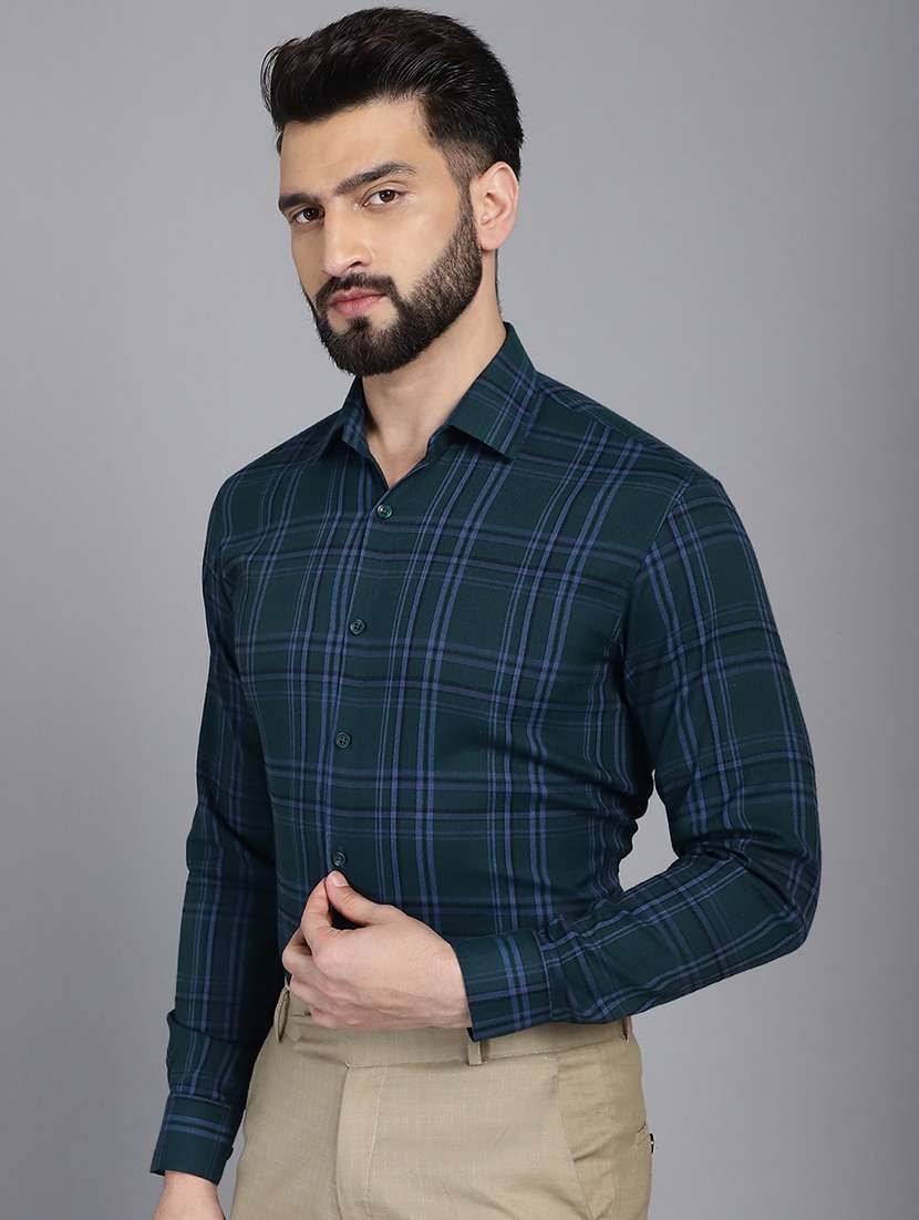 green cotton formal shirt - 21032038 -  Standard Image - 2