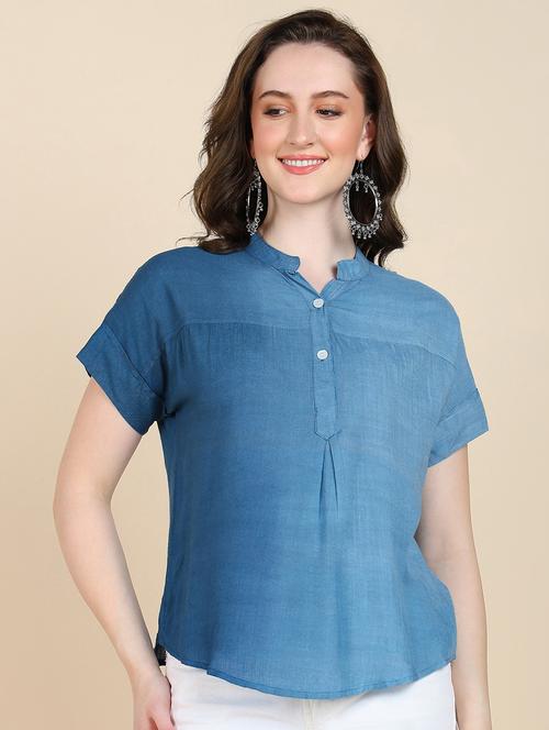 women solid mandarin neck top - 21032111 -  Standard Image - 0