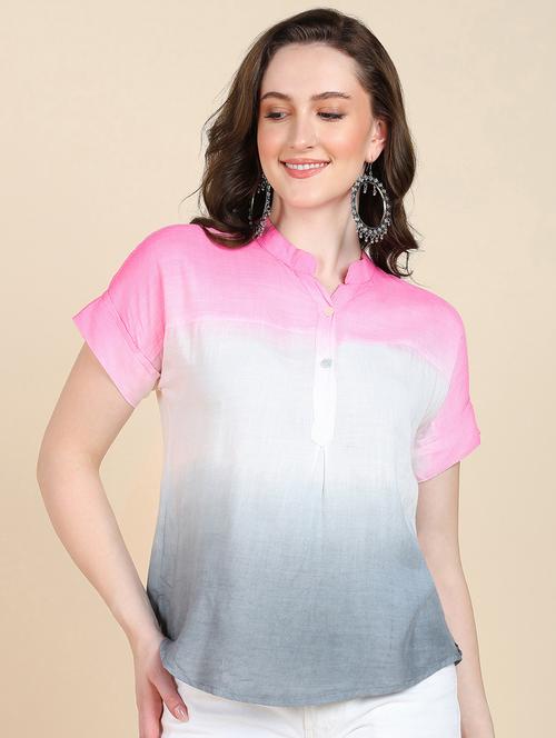 women ombre mandarin neck top - 21032114 -  Standard Image - 0