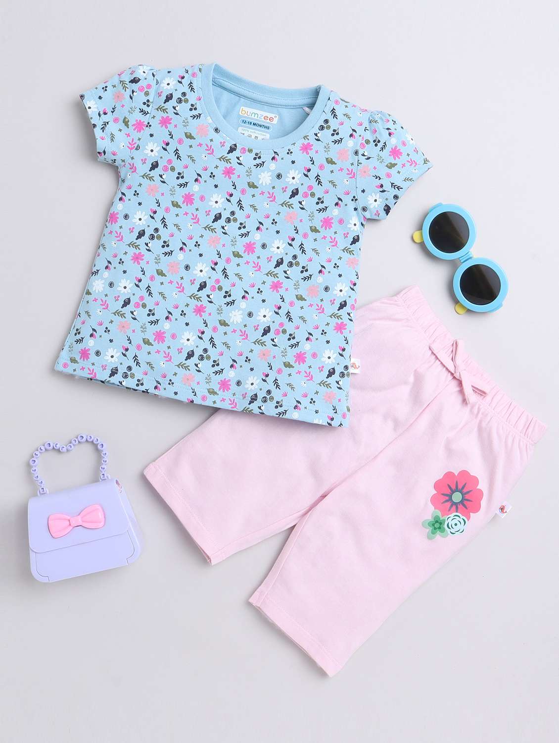 girls floral printed t-shirt and capri set