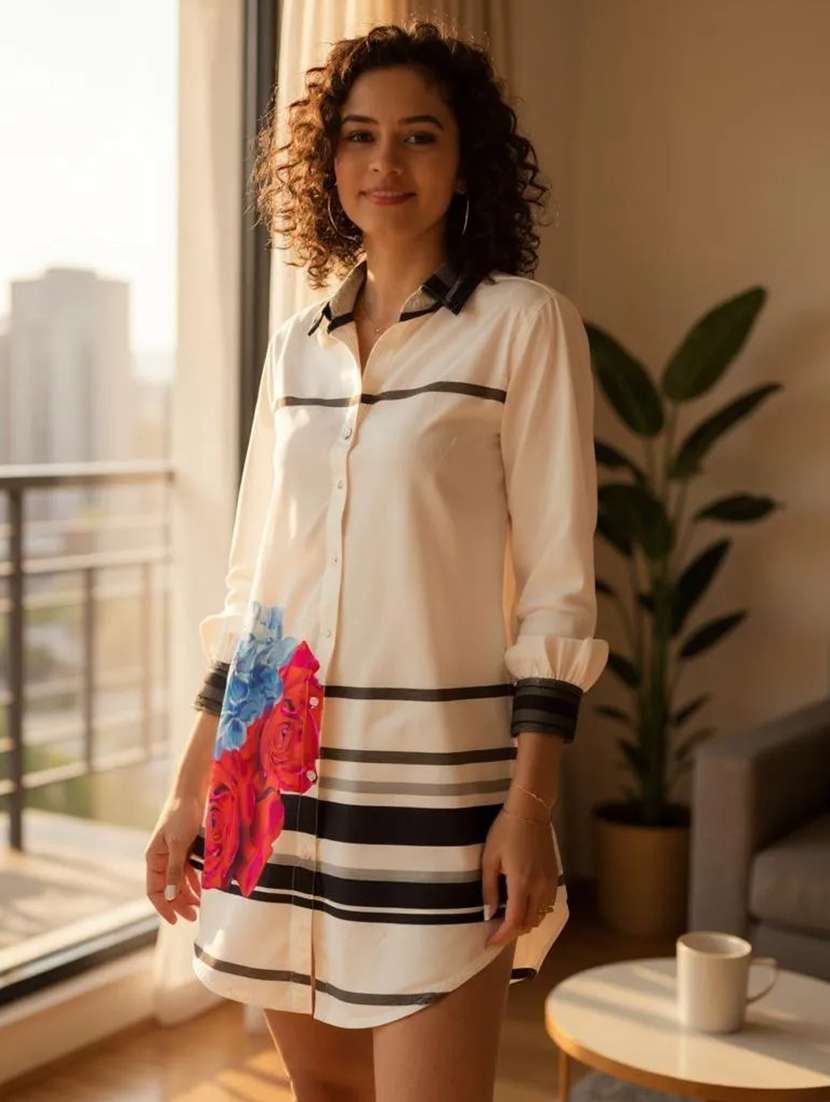 women off white cotton shirt dress