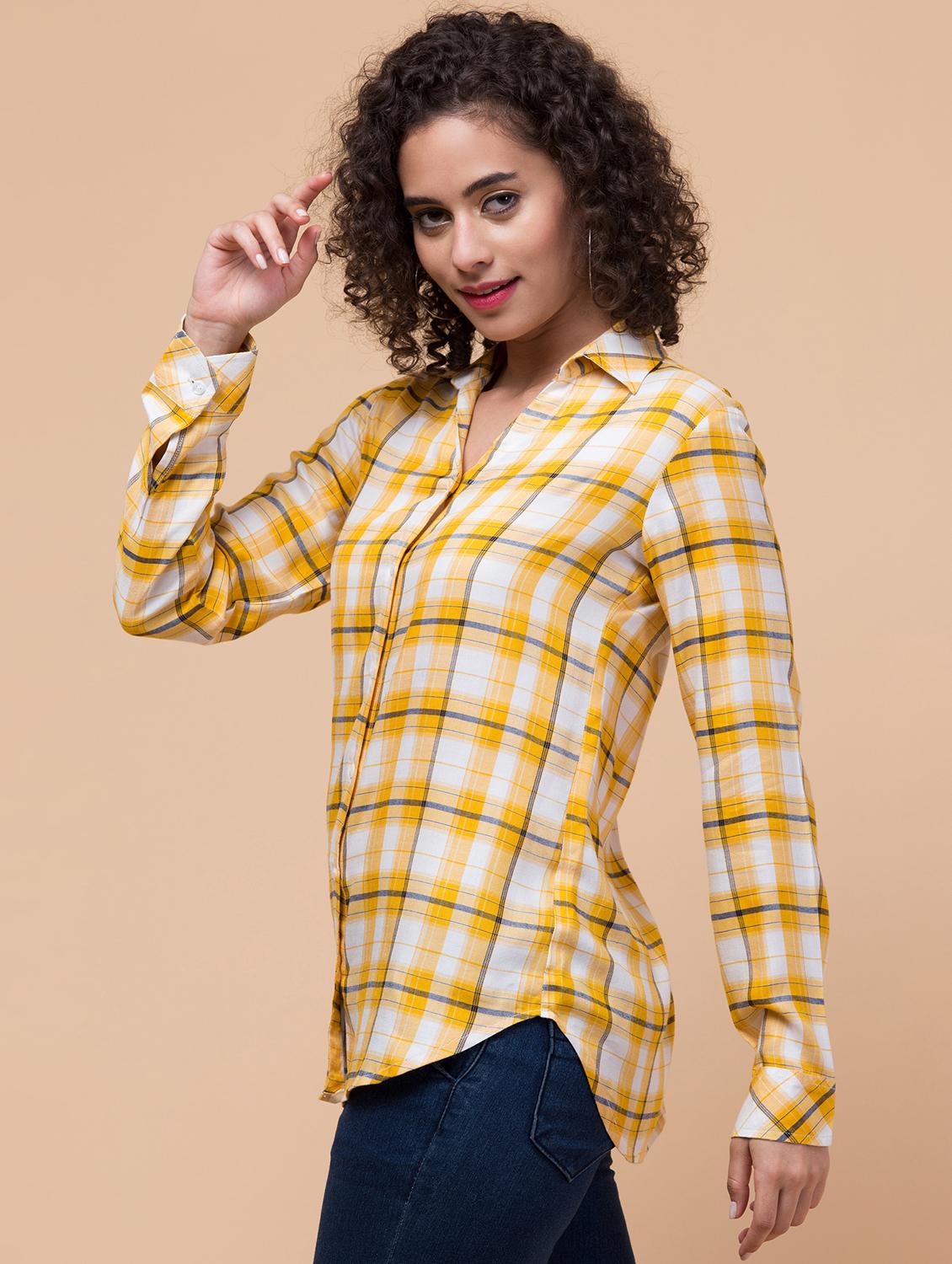 women shirt collar plaid regular shirt - 21032352 - Standard Image - 2