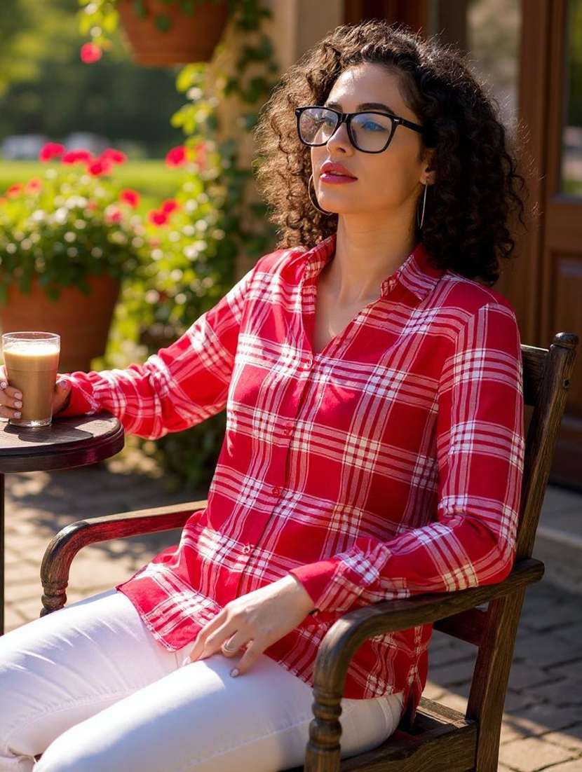 women checkered rayon shirt