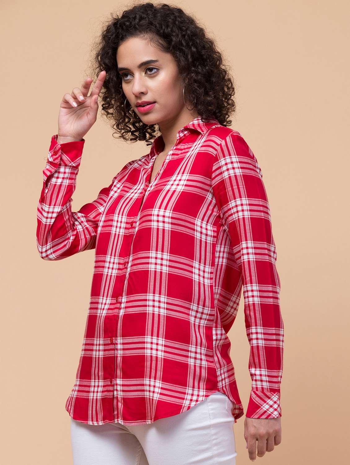 women checkered rayon shirt - 21032353 -  Standard Image - 2