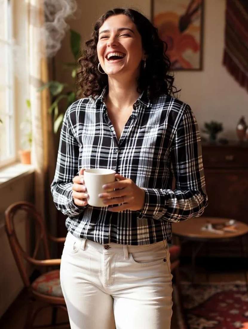 women checkered rayon shirt