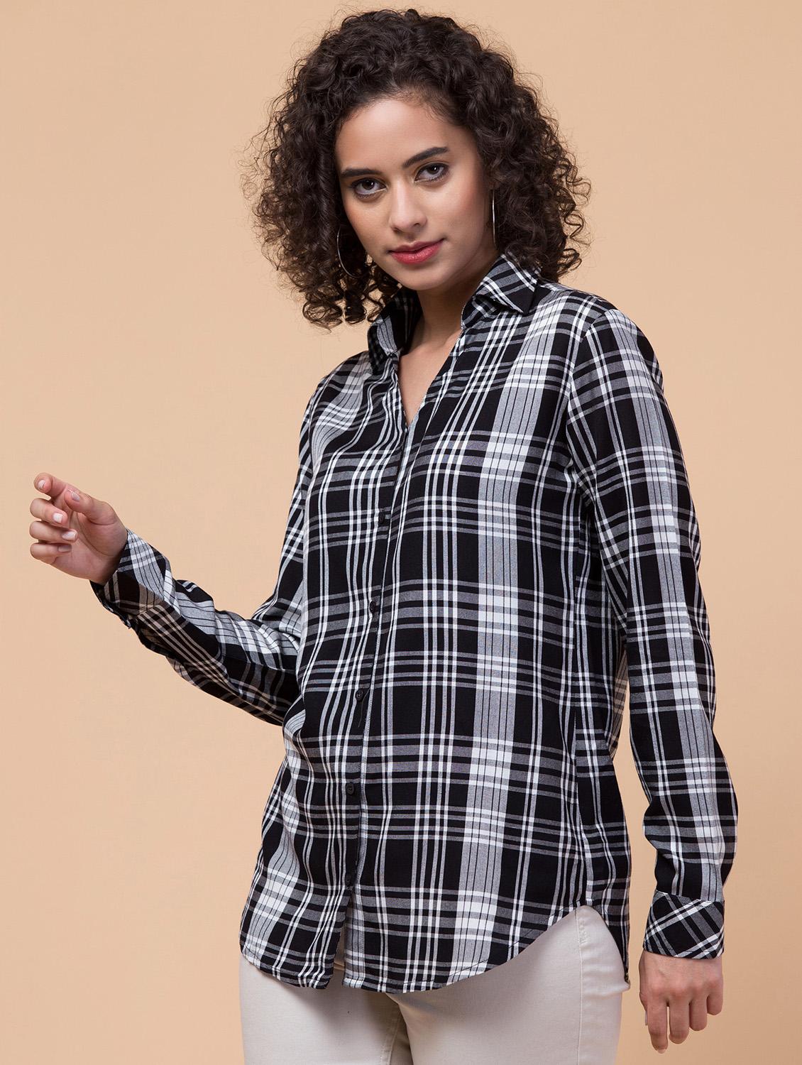 women checkered rayon shirt - 21032356 - Standard Image - 2