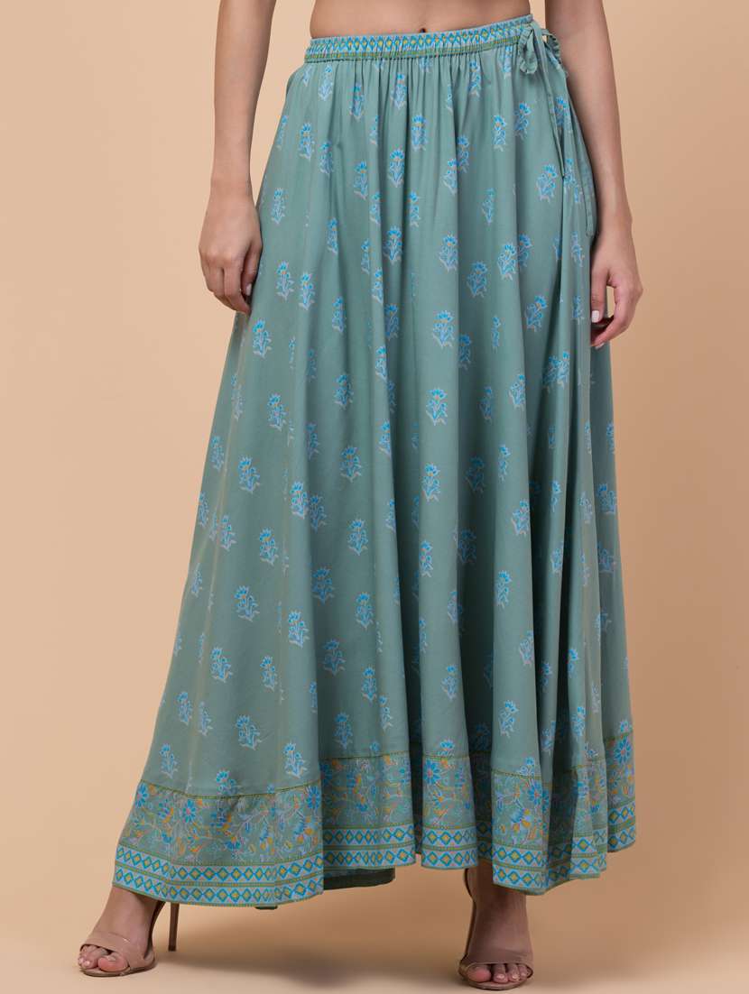 women floral print flare long skirt