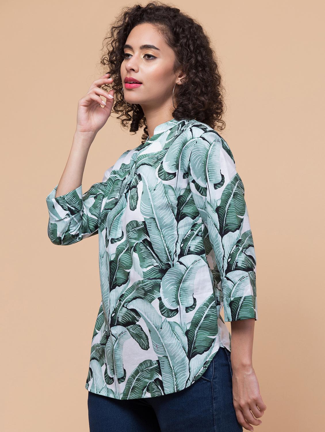 women leaf printed shirt top - 21032527 - Standard Image - 2