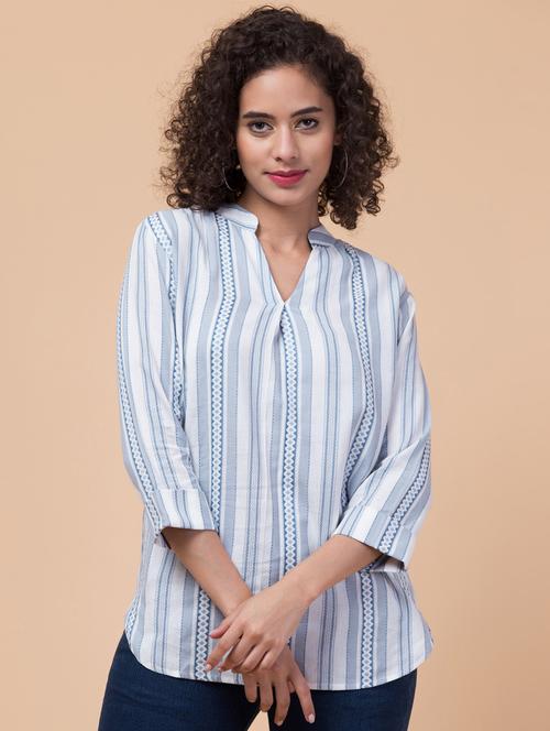 women purist blue stripes printed regular top - 21032532 -  Standard Image - 0