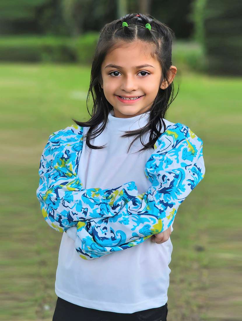 girls high neck puff sleeve top