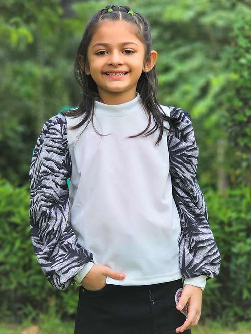 girls high neck puff sleeve top - 21033451 - Standard Image - 0
