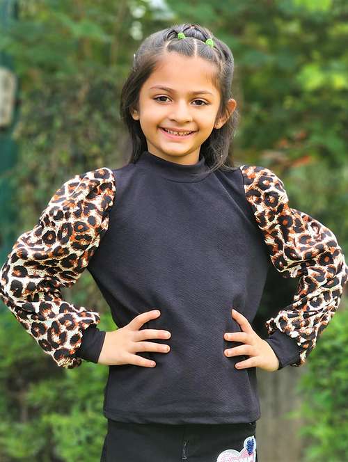 girls high neck puff sleeve top - 21033452 -  Standard Image - 0