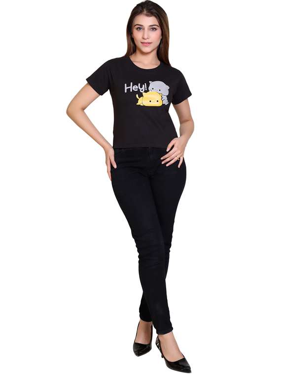 women round neck front print t-shirt - 21033647 -  Standard Image - 2