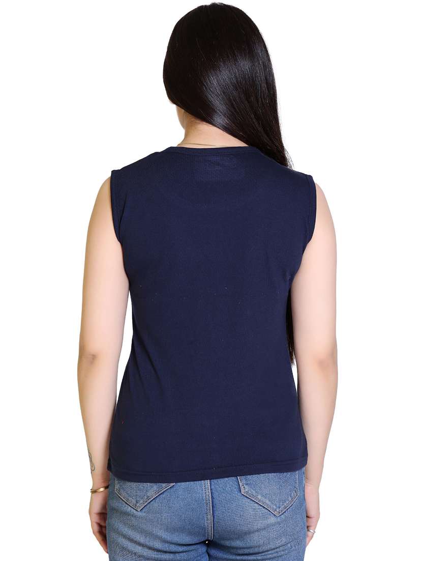 women chest print cotton sleeveless t-shirt - 21033662 -  Standard Image - 2