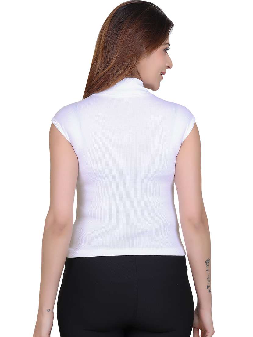 white solid high neck cotton t-shirt - 21033734 -  Standard Image - 2
