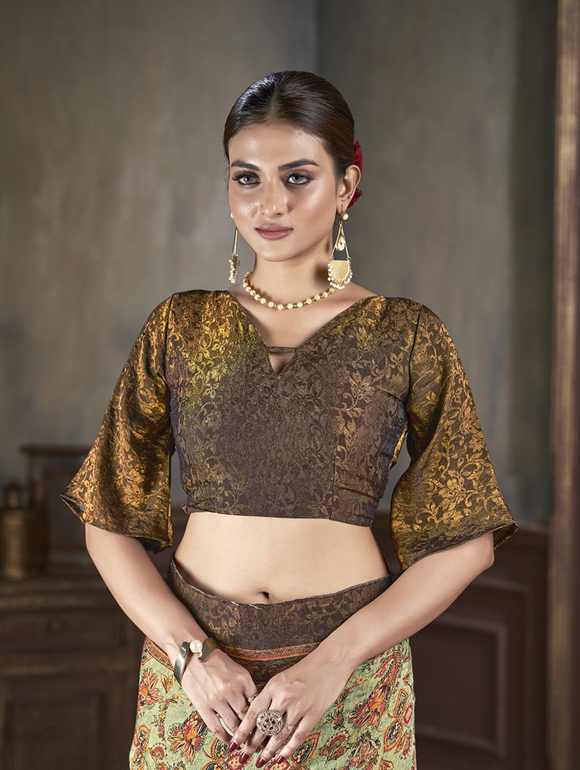 women green paisely printed saree with blouse - 21033971 - Standard Image - 2