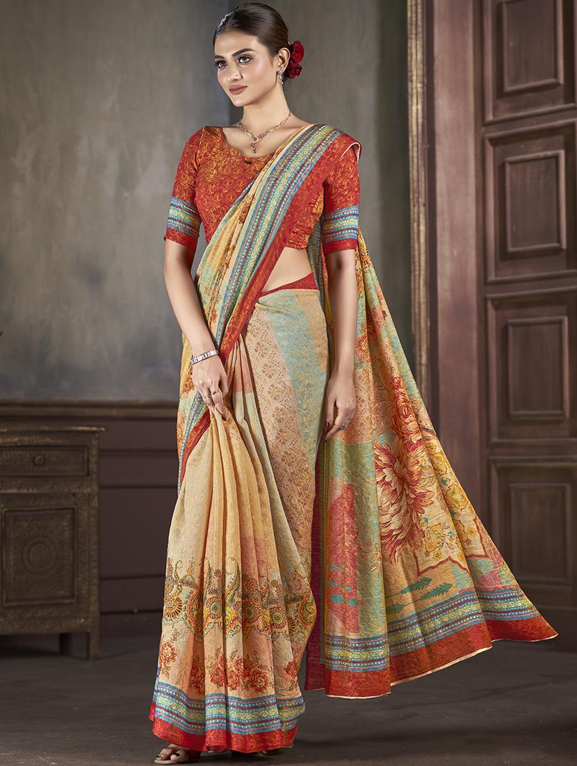 women floral printed saree with blouse - 21033981 -  Zoom Image - 0
