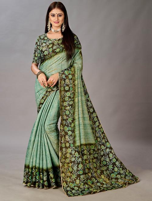 women floral printed bordered saree with blouse - 21033996 -  Standard Image - 0