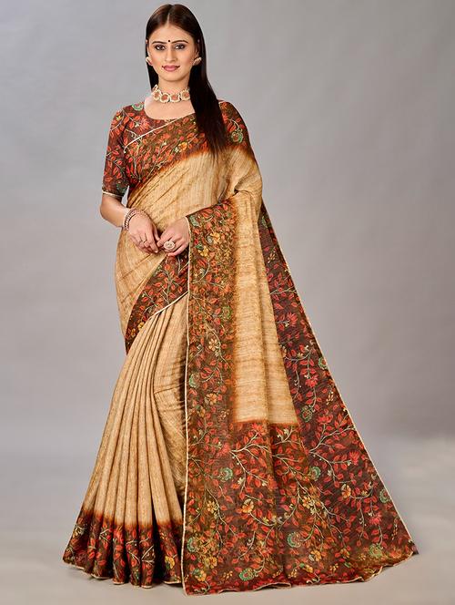 women floral printed bordered saree with blouse - 21033997 -  Standard Image - 0