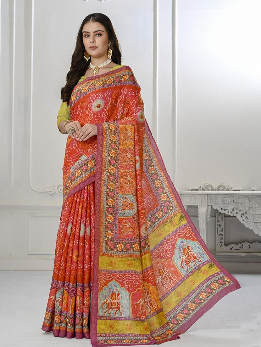 women bandhani printed saree with blouse - 21034011 -  Zoom Image - 0