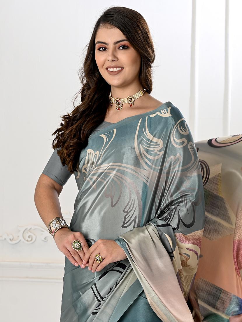 wome blue printed saree with blouse - 21034026 - Standard Image - 2