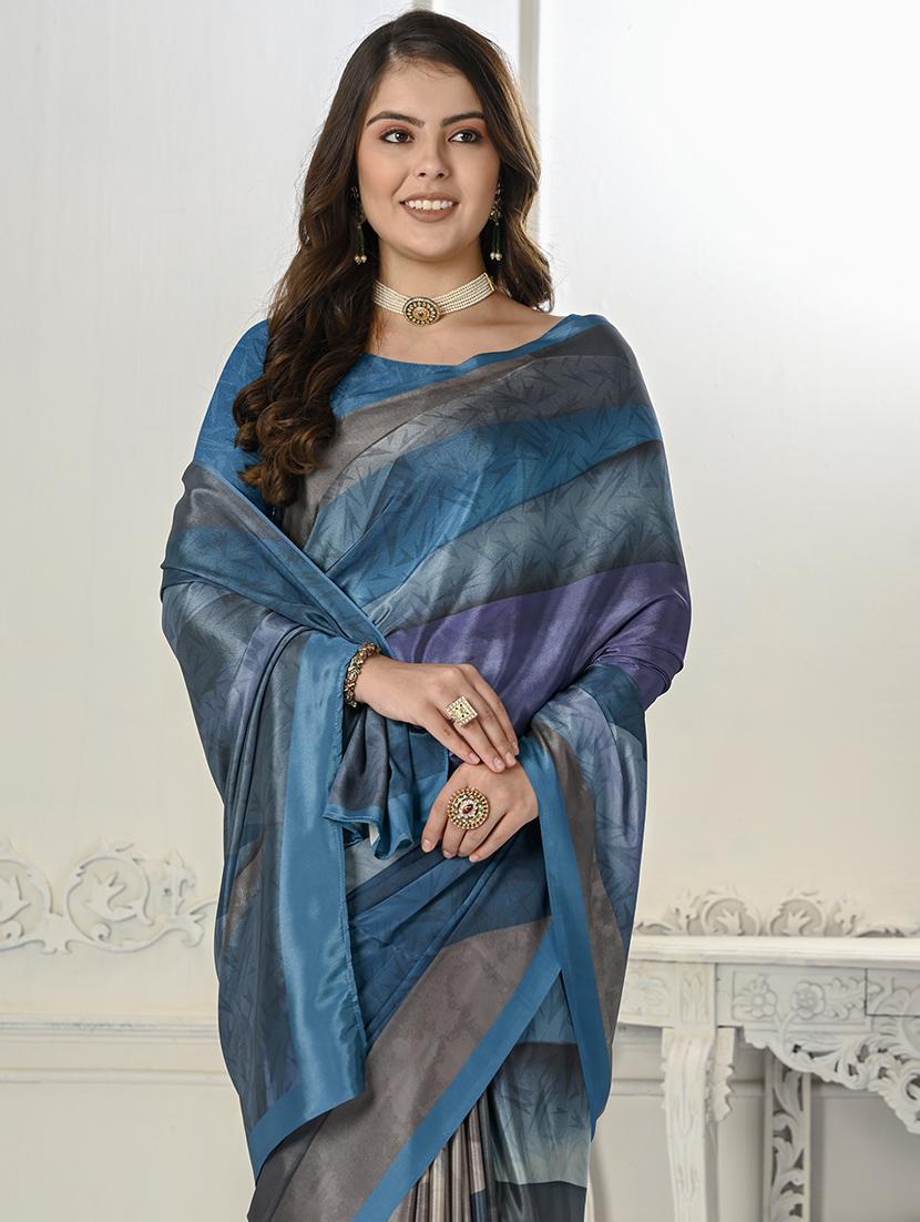 women blue printed saree with blouse - 21034027 - Standard Image - 2