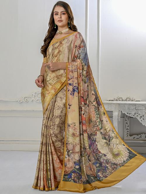 women beige printed saree with blouse - 21034028 - Standard Image - 0