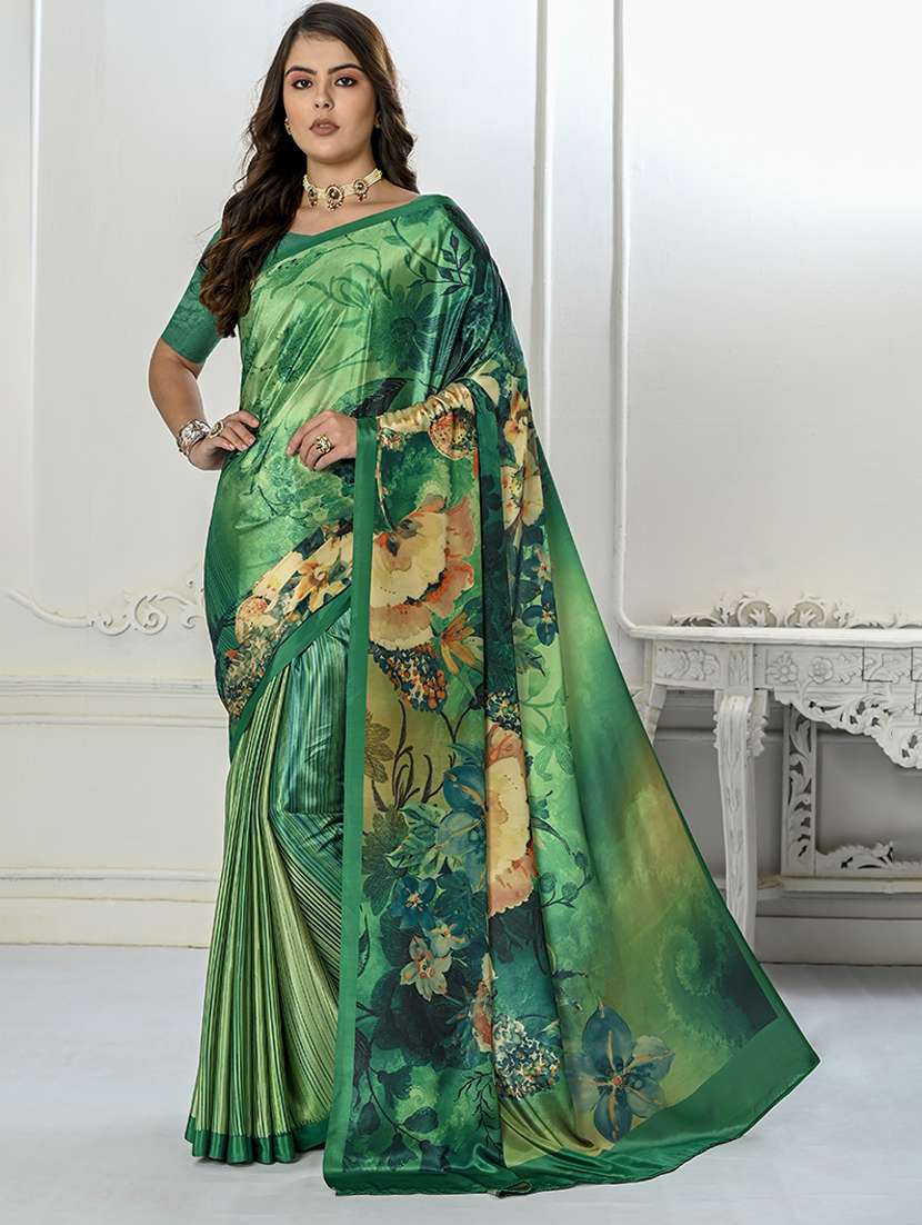 women green floral printed straight kurta with blouse