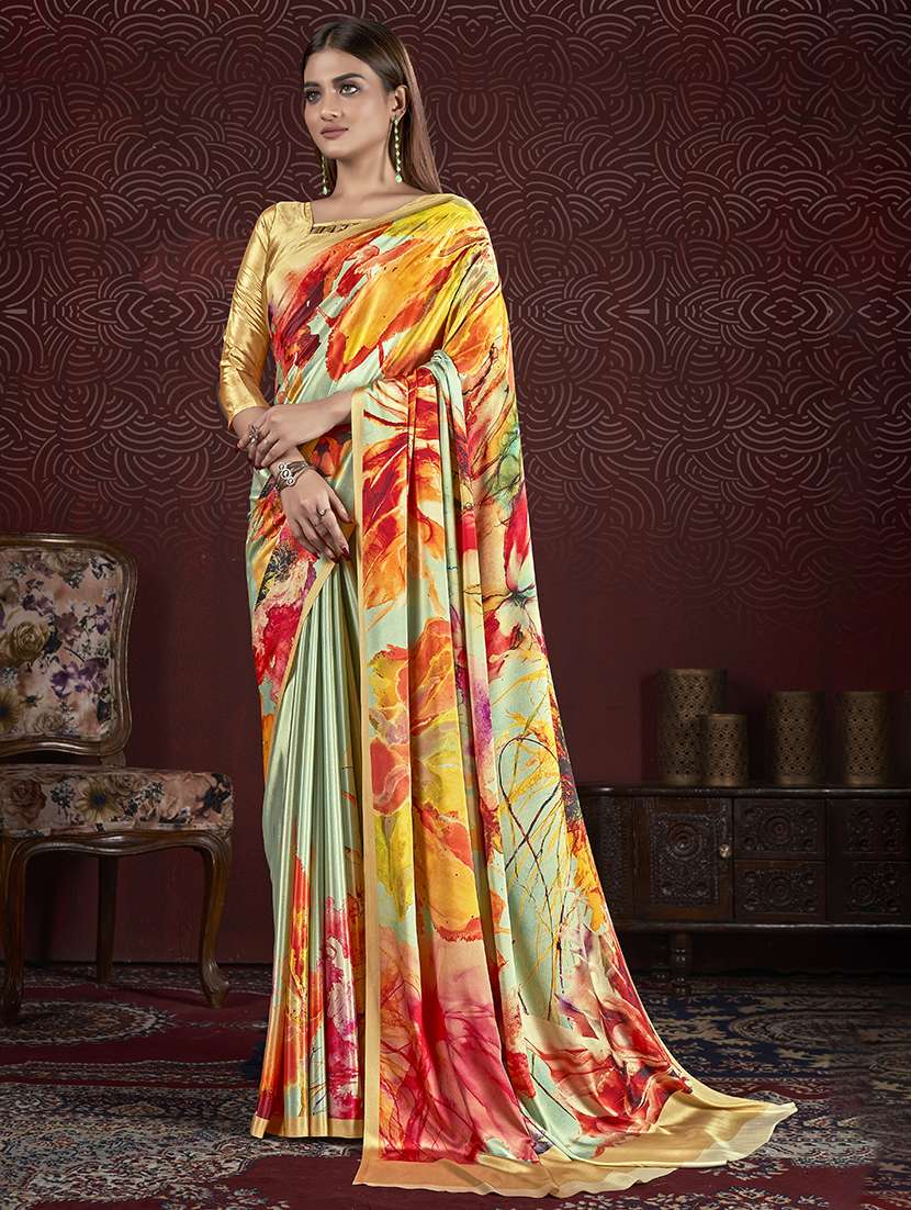 women multi color printed saree with blouse
