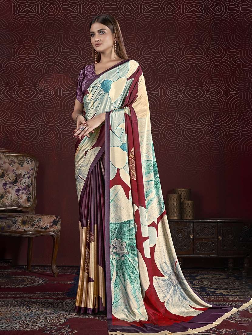 women multi color floral printed saree with blouse