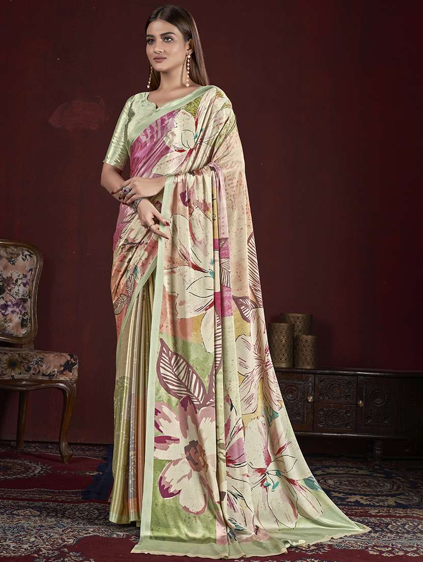 women multi color printed saree with blouse