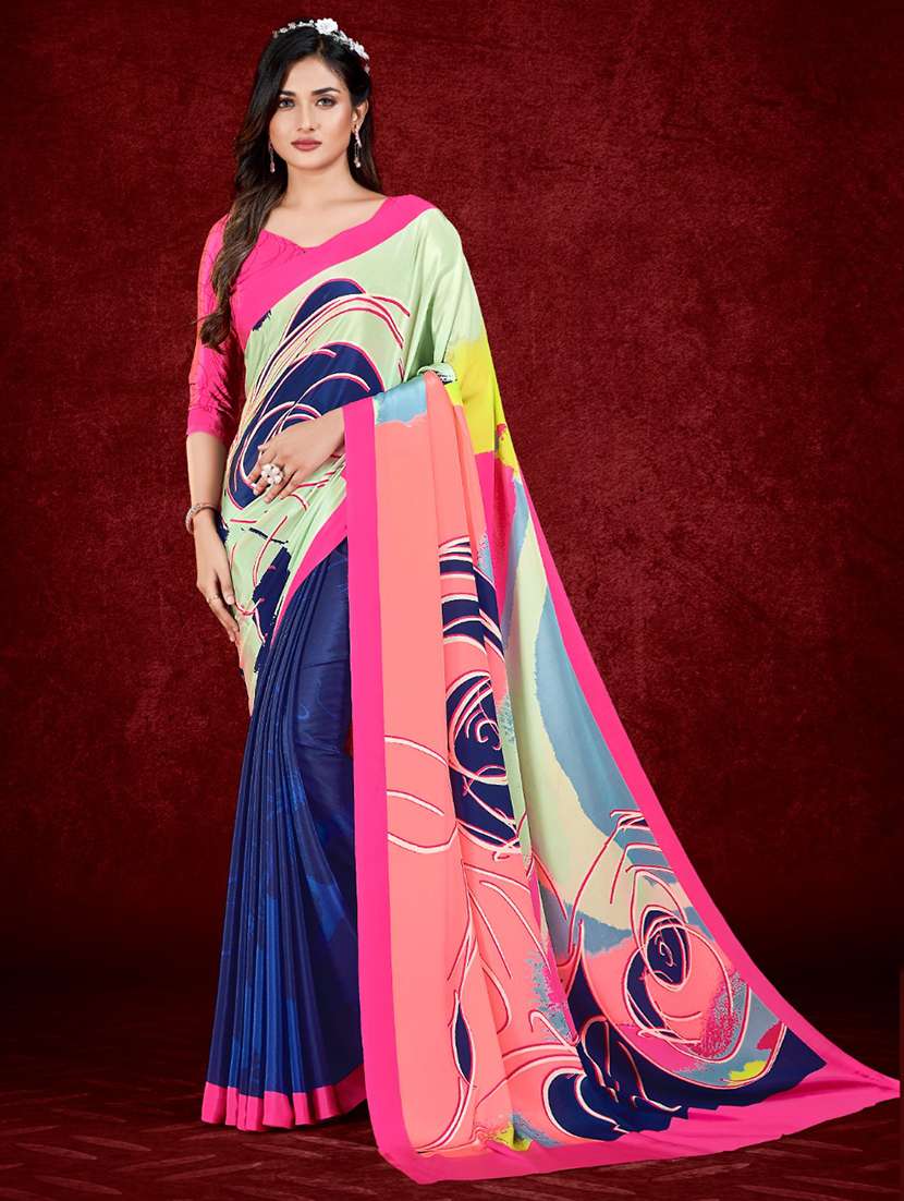 women multi color printed saree with blouse