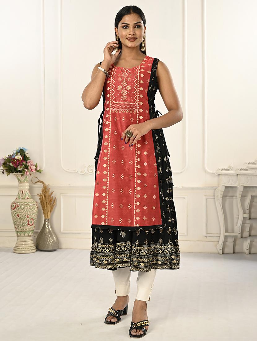women round neck sleeveless layered kurta