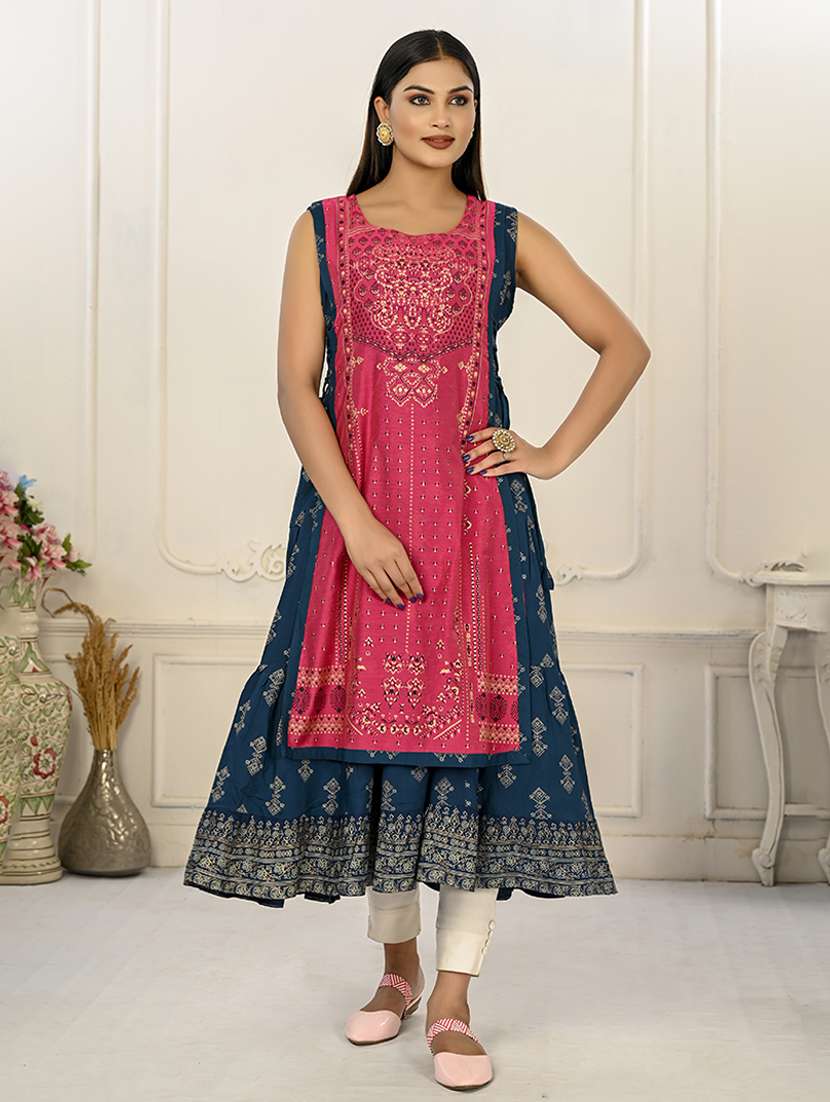women round neck sleeveless layered kurta