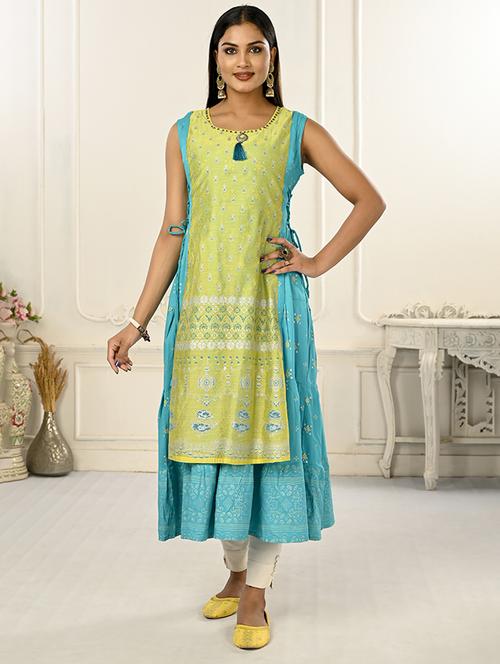women round neck sleeveless layered kurta - 21034126 - Standard Image - 0