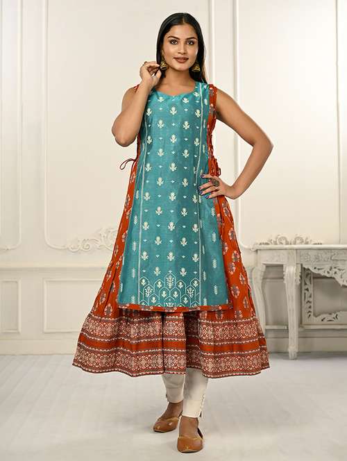 women round neck sleeveless layered kurta - 21034128 - Standard Image - 0