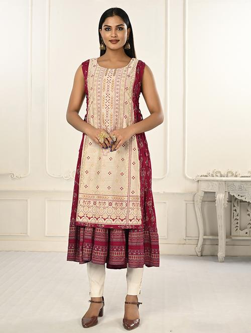 women round neck sleeveless layered kurta - 21034129 -  Standard Image - 0