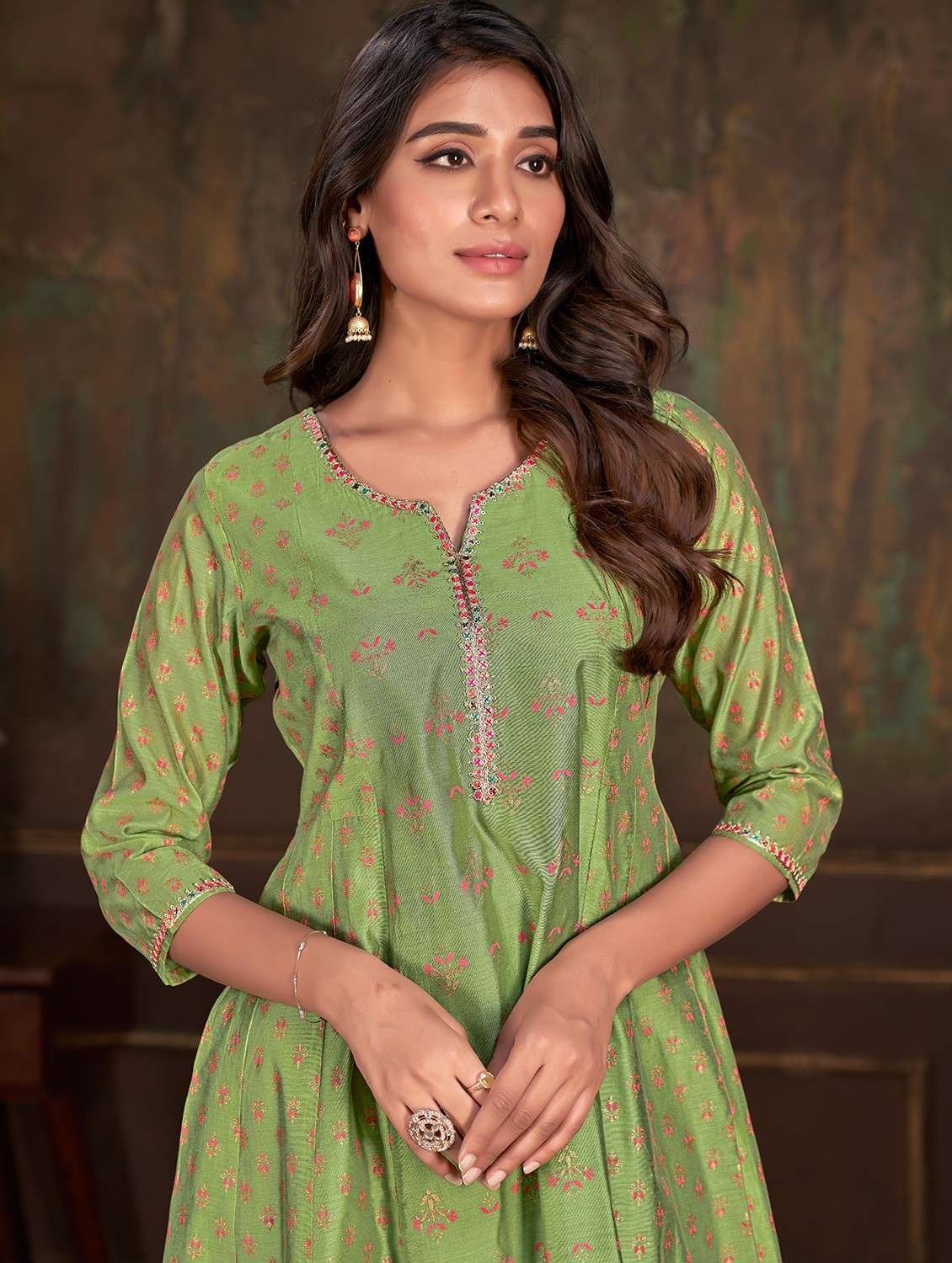 women green notch neck anarkali dress - 21034140 -  Standard Image - 2
