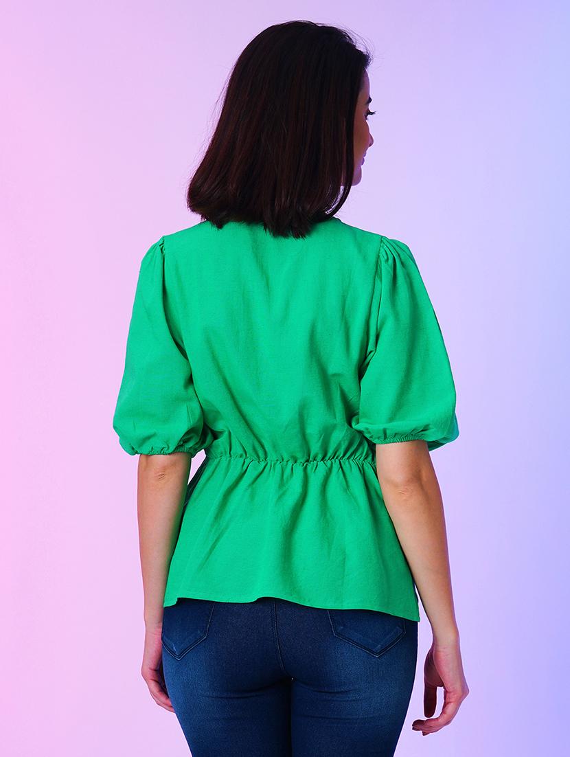 green solid viscose peplum top - 21034531 - Standard Image - 2