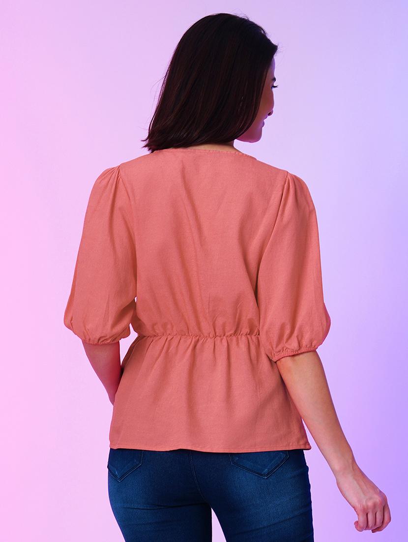 coral solid viscose peplum top - 21034532 - Standard Image - 2