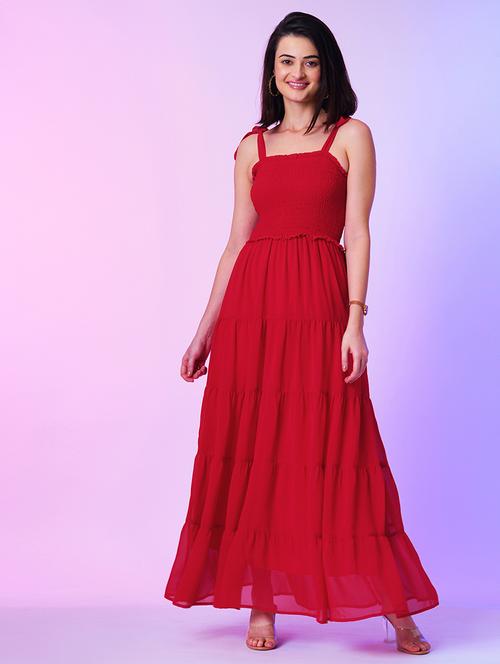 red georgette tiered dress - 21034538 - Standard Image - 0