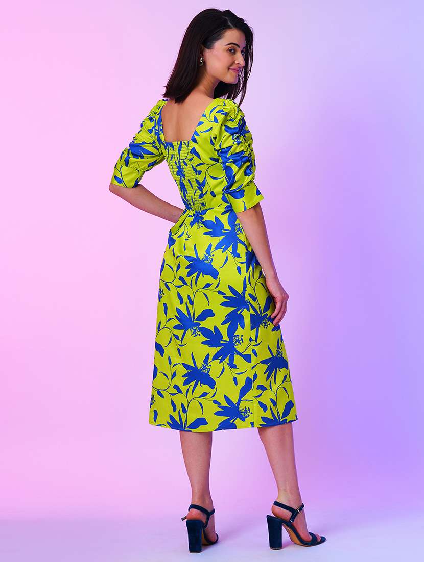 lime green floral print a-line dress - 21034544 - Standard Image - 2