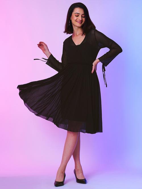 black net fit & flare dress - 21034547 -  Standard Image - 0