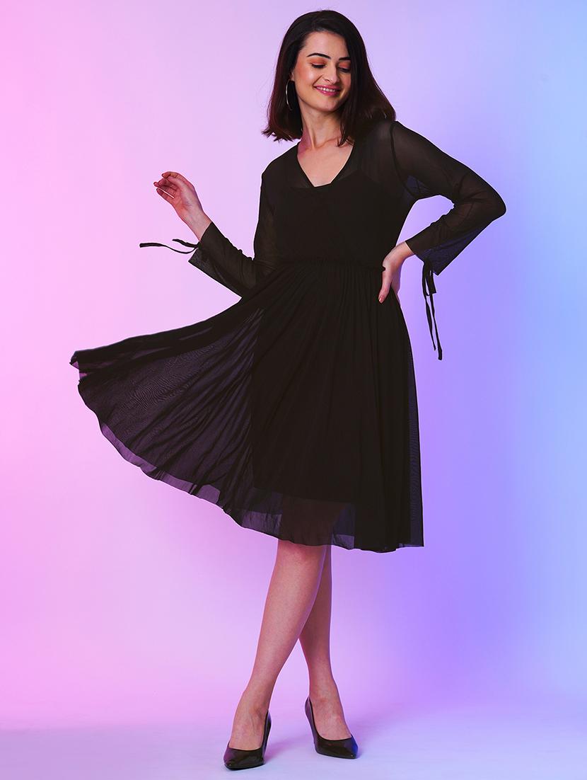 black net fit & flare dress - 21034547 -  Zoom Image - 0