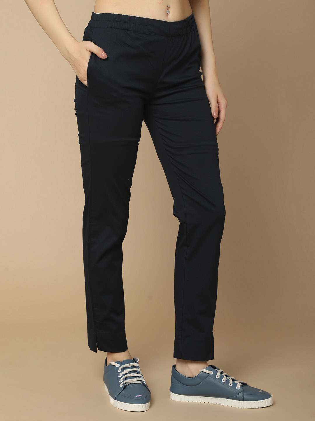women solid cotton peg trouser - 21034691 -  Standard Image - 2