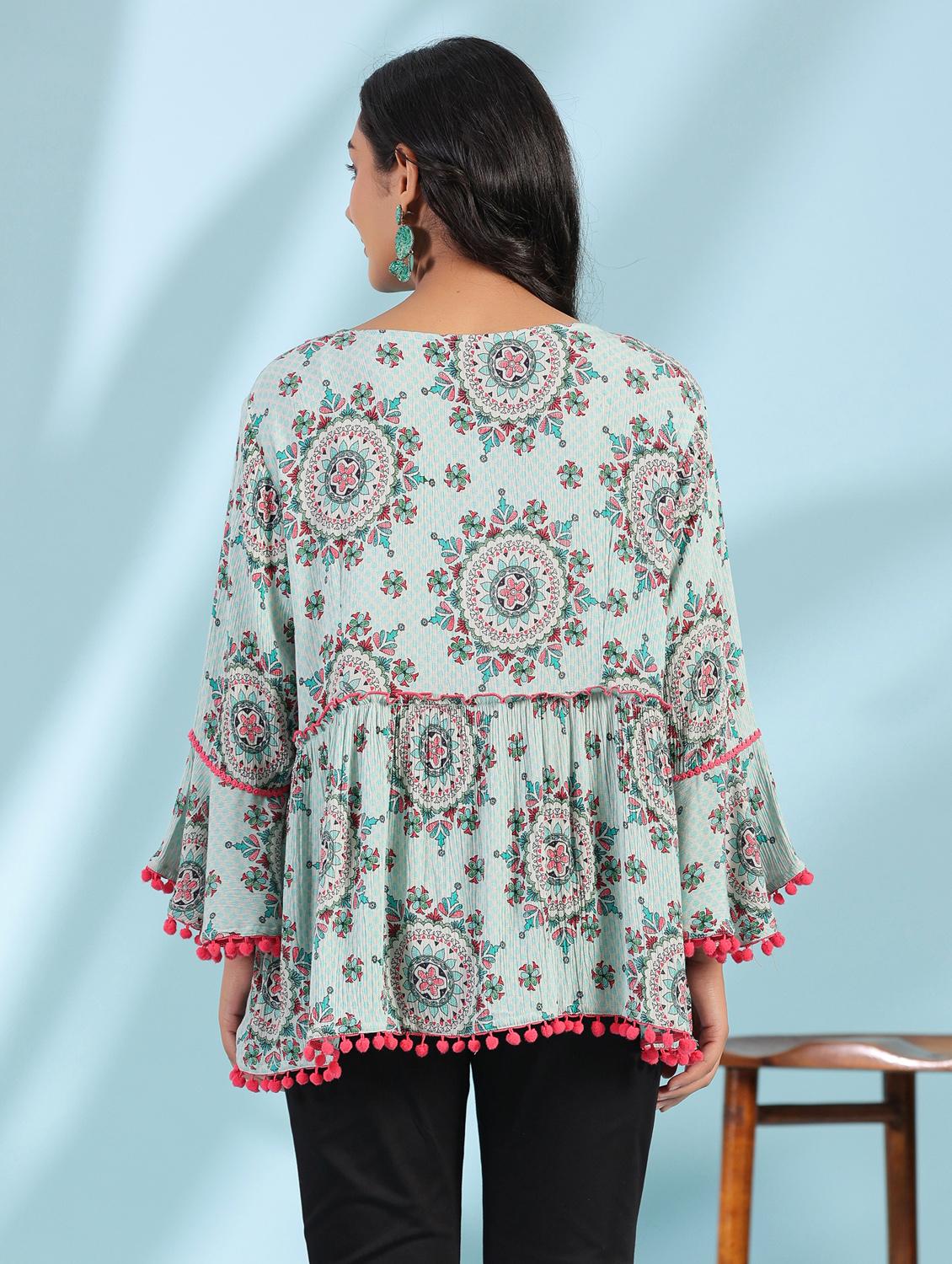 green printed detailed tunic top - 21034857 - Standard Image - 2